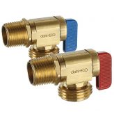 dahl 1/2" Female Solder or MIP x Male Hose, Angle, Red & Blue