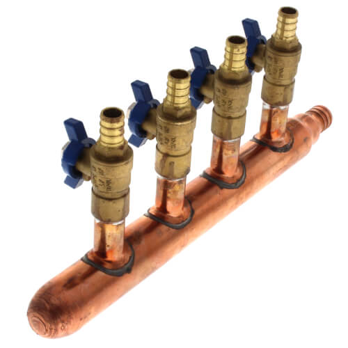 1/2" Pex Outlets and 1 Spun Closed End Copper Pex Manifold 3/4" with 4 