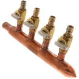 3/4" Male Solder x 1/2" F1960 Expansion PEX Ball Valves Copper Manifold (2 Outlets) Closed End