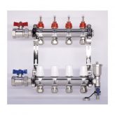 4-Loop Rhella 1" Stainless Steel Radiant Heat Manifold w/ Flow Meter