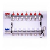 7-Loop Rhella 1" Stainless Steel Radiant Heat Manifold w/ Flow Meter