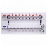10-Loop Rhella 1" Stainless Steel Radiant Heat Manifold w/ Flow Meter