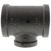 1-1/2" x 1-1/2" x 1" Black Malleable Iron Tee