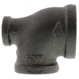 1-1/4" x 1/2" x 1" Black Malleable Iron Tee