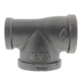1-1/4" x 1" x 1-1/2" Black Malleable Iron Tee