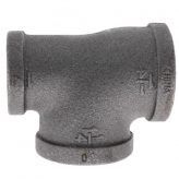 1-1/4" x 1" x 1-1/4" Black Malleable Iron Tee