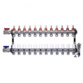 11-Loop Rhella 1" Stainless Steel Radiant Heat Manifold w/ Flow Meter